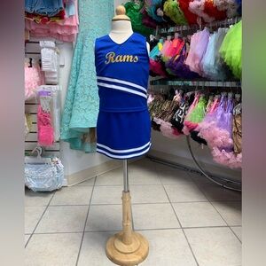 Childs XXS Thru Large Blue Gold & White Rams Logo Cheerleading Uniform Set NWT